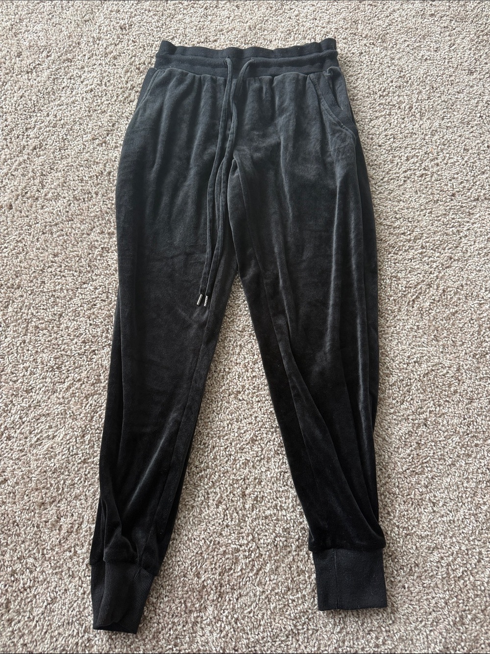 Black Women’s Velour Jogger Pants - Casual Drawstring Sweatpants